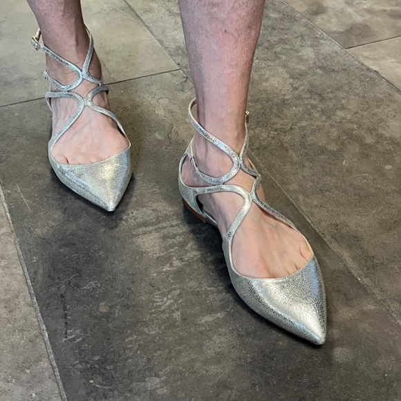 Jimmy Choo Lancer Flat in Silver Glittered Leather - Picture 6 of 8